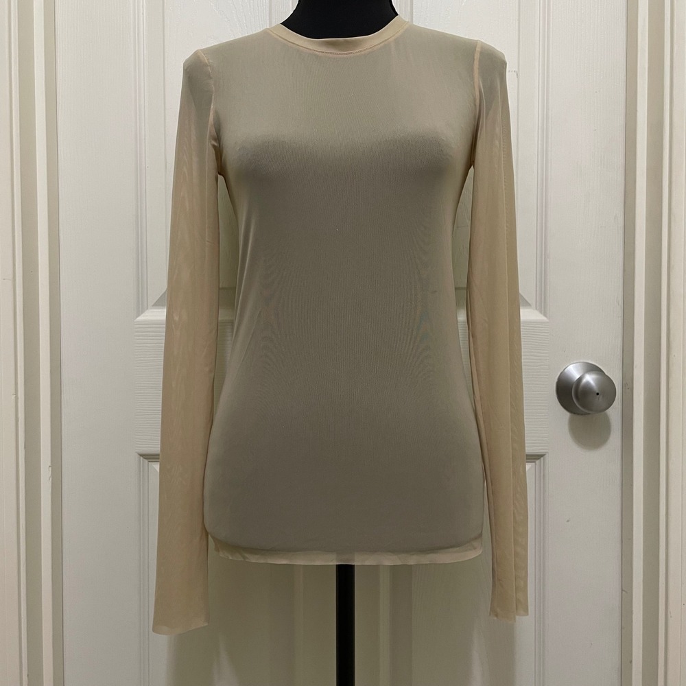 Wilfred Free Kristen T-Shirt Roebuck Sheer‎ Long Sleeve Top Beige Small NWT